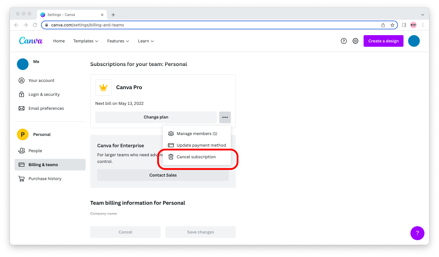 How to cancel Canva subscription